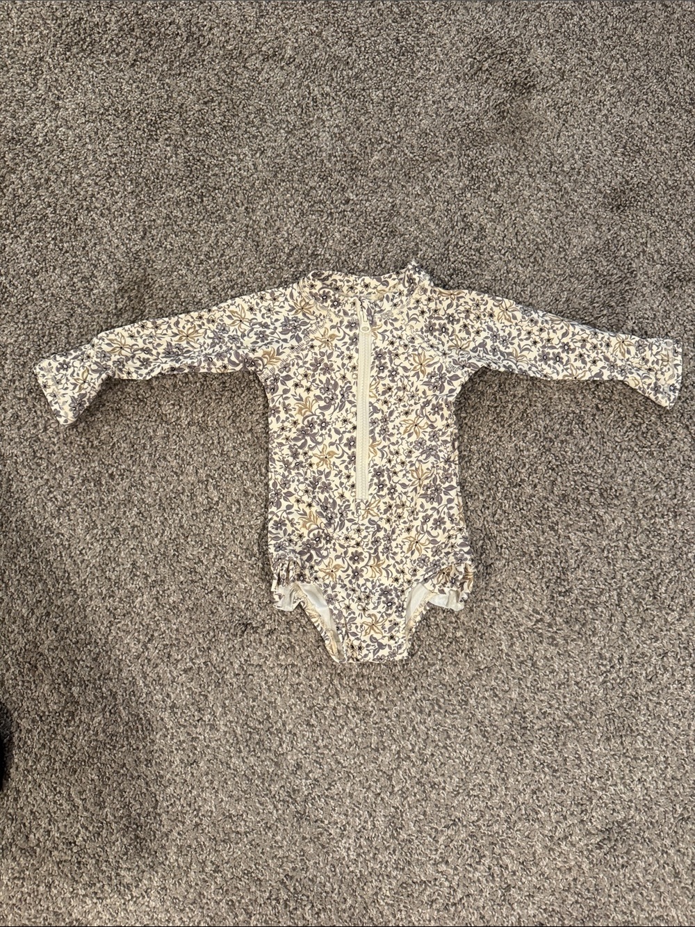 Rylee + Cru Cream and Blue Floral Long-Sleeve Rashguard One-Piece